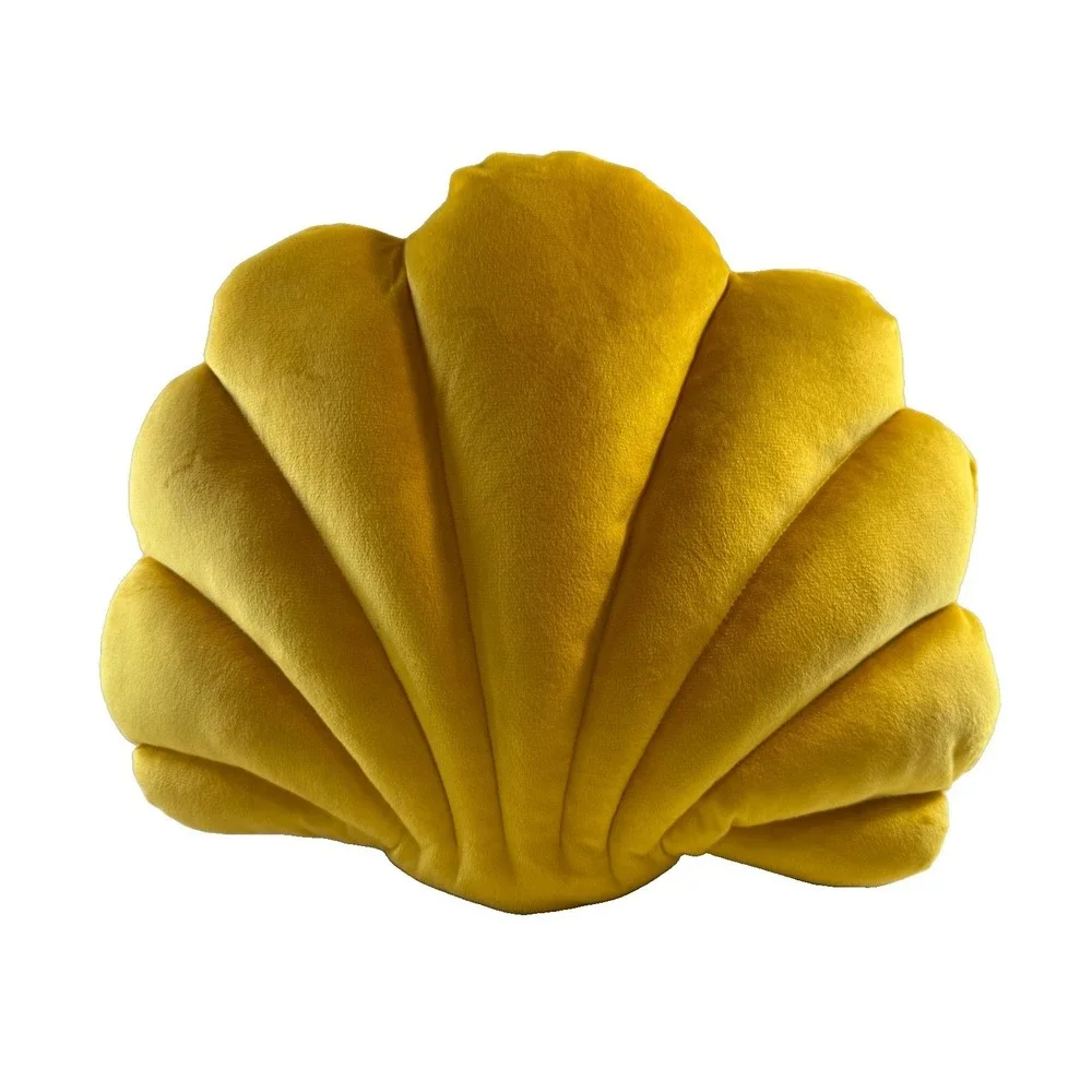 Vintage Mustard Yellow Velvet Seashell Throw Pillow Coastal Beach Decor 13x11